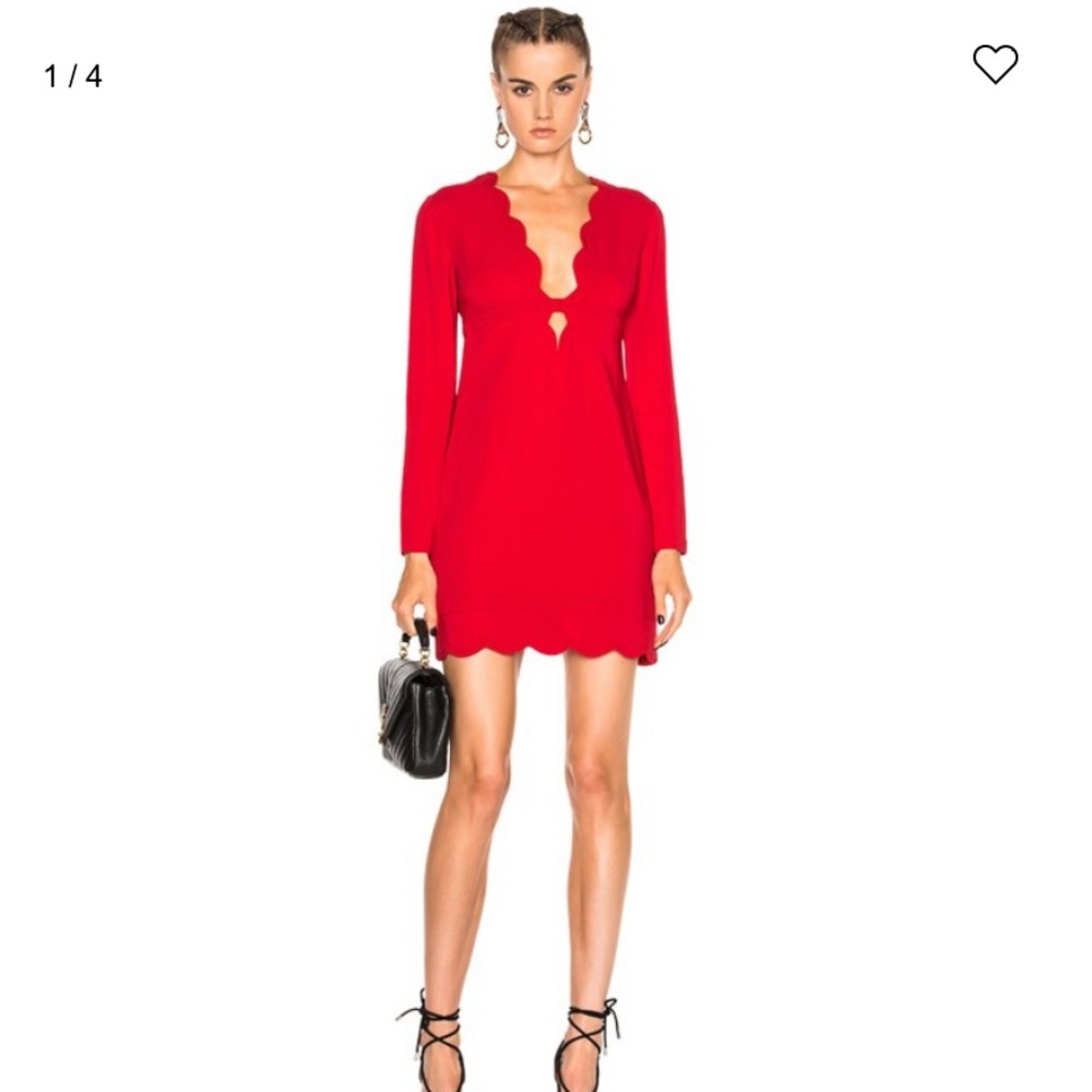 A.L.C. NWT Eve scalloped red dress plunging v mini dress size 0